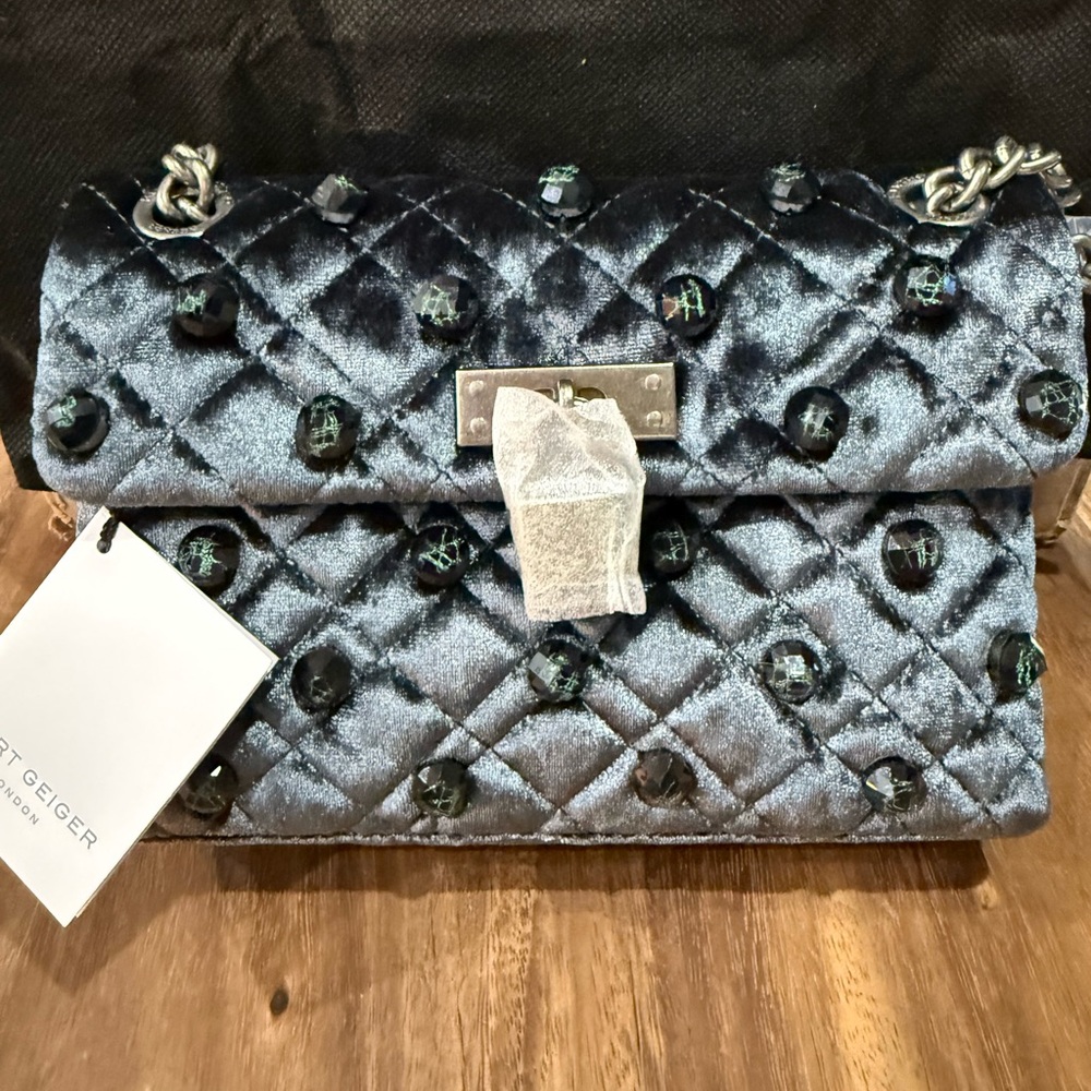 Kurt Geiger Quilted Velvet Bag - Navy NWT